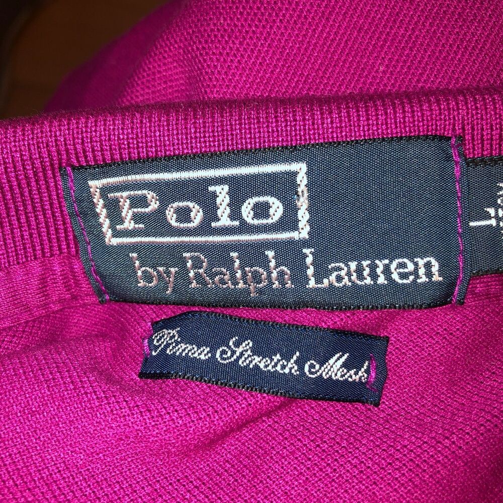 Polo Ralph Lauren Mens Large Fuschia Pink Pima Stretch Mesh Custom Fit Shirt - Picture 4 of 7